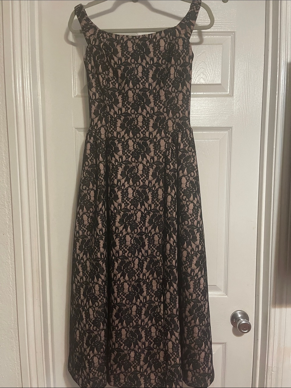 Avec Les Filles Black Lace Midi Dress over Nude